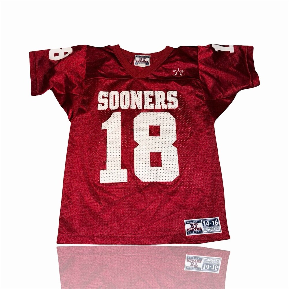 Oklahoma Sooners #18 Youth Football Jersey Red Size 14-16 NCAA